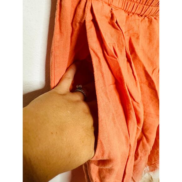 TOME Orange Ombré Linen Blend Dip-dyed Smocked Waist Wide Leg Pants size Medium - Picture 10 of 16